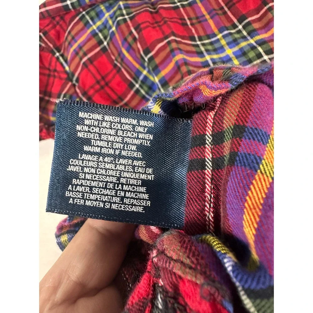 Ralph‎ Lauren Plaid Ruffle Blouse 12 Red Tartan Smocked Puff Sleeve Girls